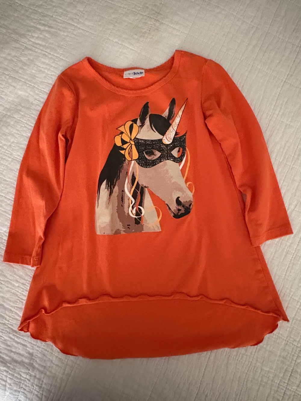 Cat & Jack Orange Long Sleeve Girls' Unicorn Mask Tee/tunic